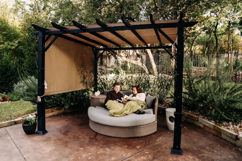 Snuggling With a Warm Blanket in the Backyard