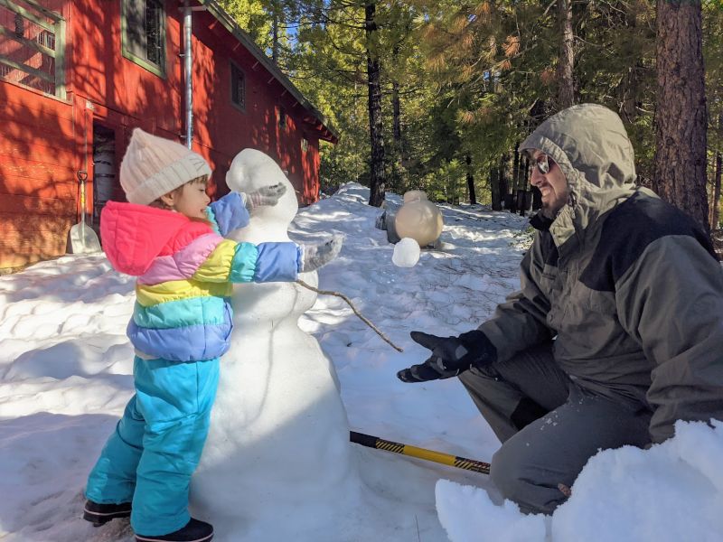 Playing in the Snow at the Family Cabin