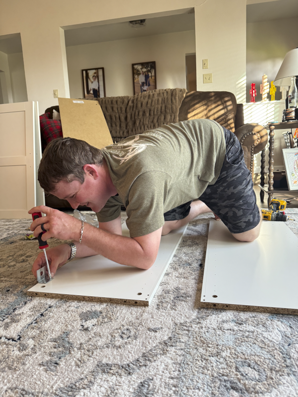 Tyler Working on Building Toy Storage