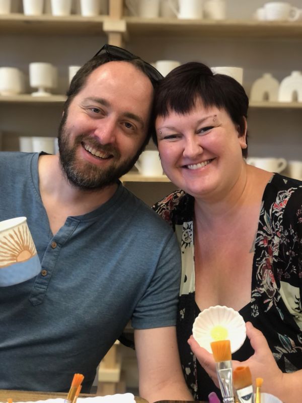 Having Fun Painting Pottery Together